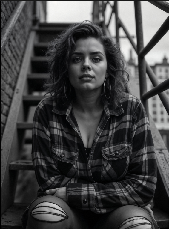 A cinematic black-and-white portrait