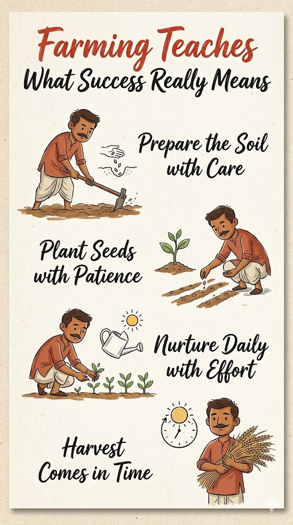 Hand-Drawn Farming Wisdom Infographic (Indian Theme)
