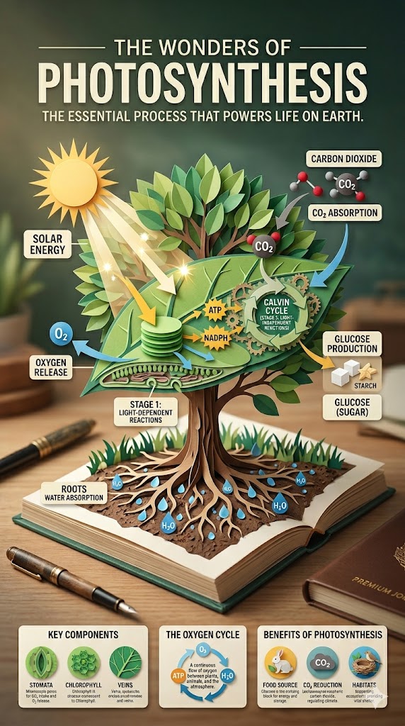 Photosynthesis 3D Pop-Up Book Infographic (Study Visual Prompt)